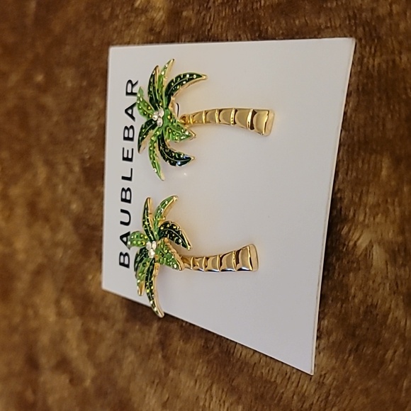 BaubleBar Tropical Palm Earrings with Green and Gold NWT - Picture 5 of 13
